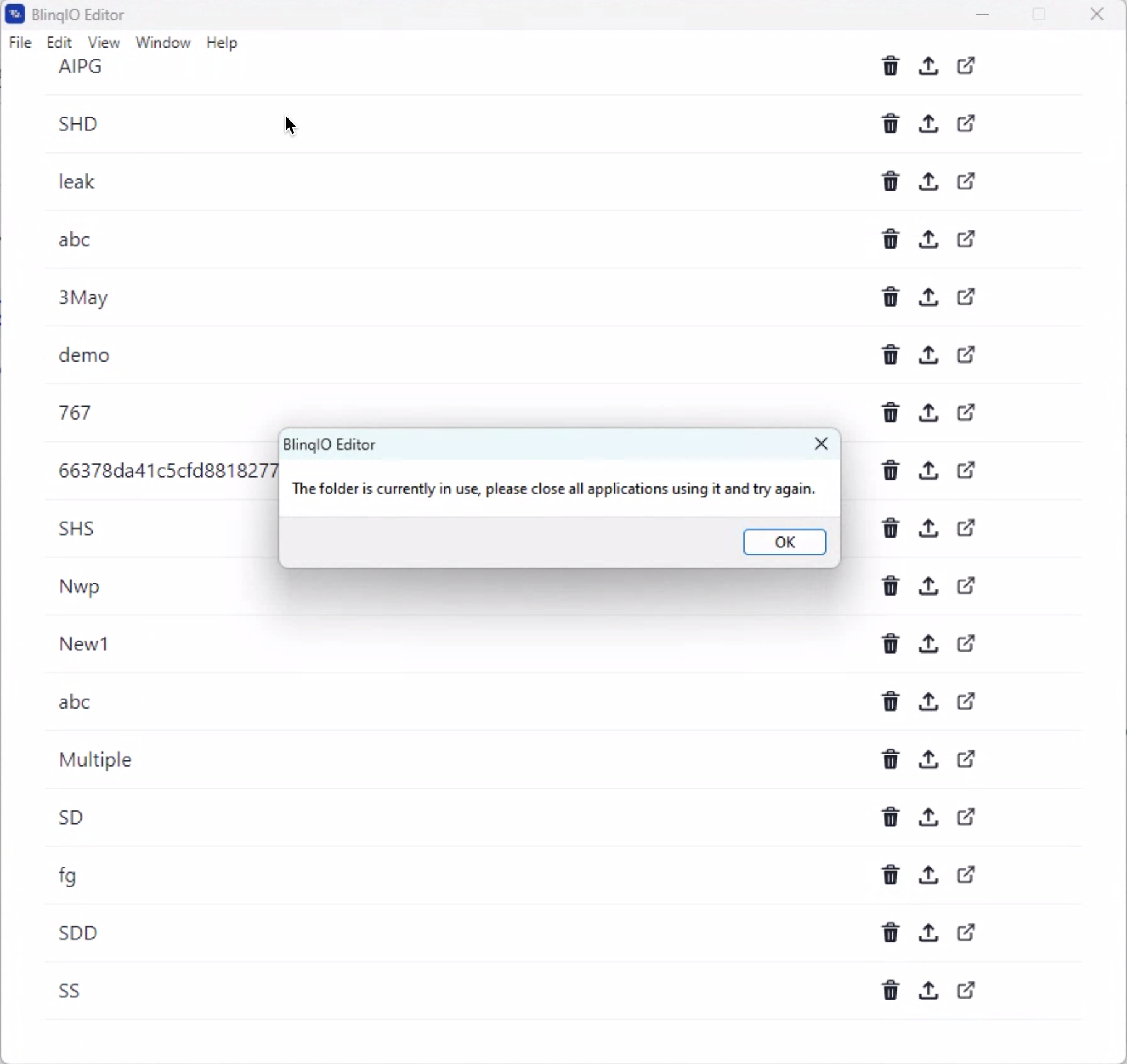 Singulr AI Editor: Folder busy warning during synced project delete